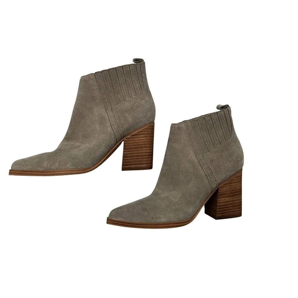 Marc Fisher LTD Yale‎ Ankle Boots Women 6.5 Grey Suede Excellent Point Toe Block